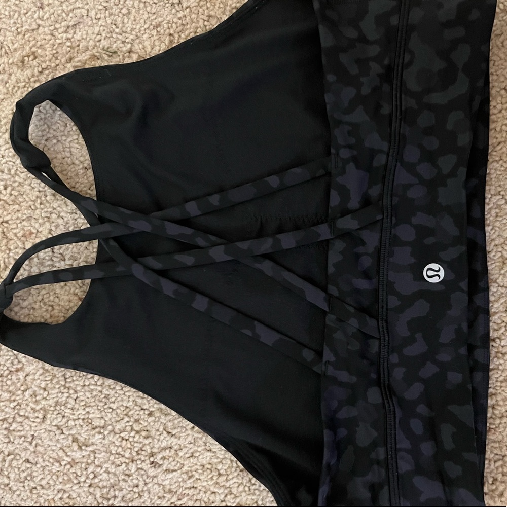 Black leopard high neck lululemon sports bra